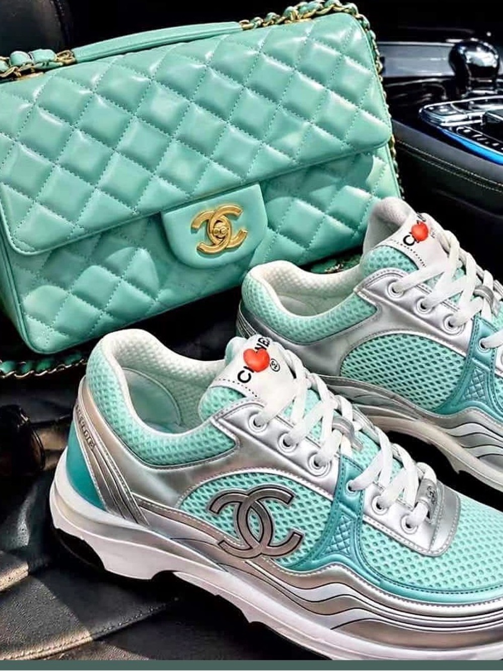 CHANEL Mint Green & Silver Mesh Logo Sneakers LOOKING TO SWAP